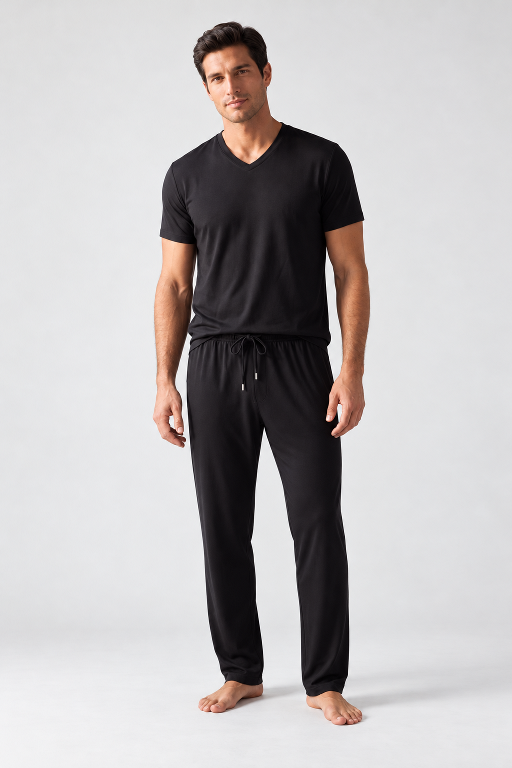 SILVER MEN'S V-NECK PYJAMA TOP - BLACK