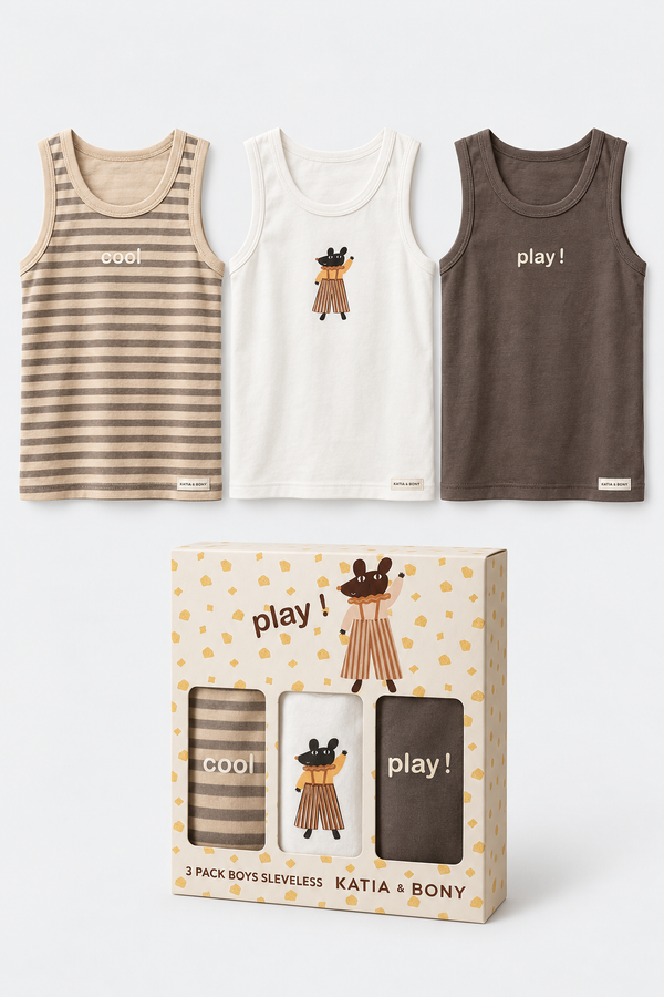 3PCK Mouse Patterned Boys' Boxed Undershirt BROWN