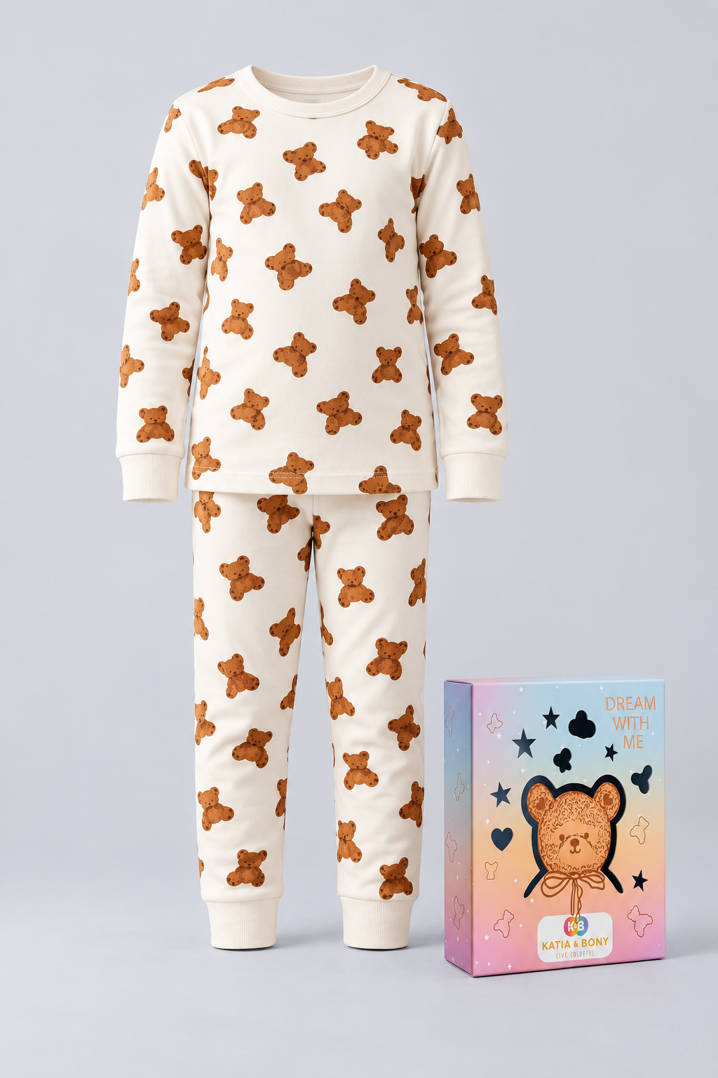 KIDS' BOXED TEDDY PYJAMA SET - ECRU
