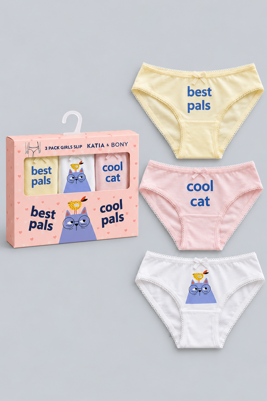 3PCK CAT GIRL BOXED SLIP PINK