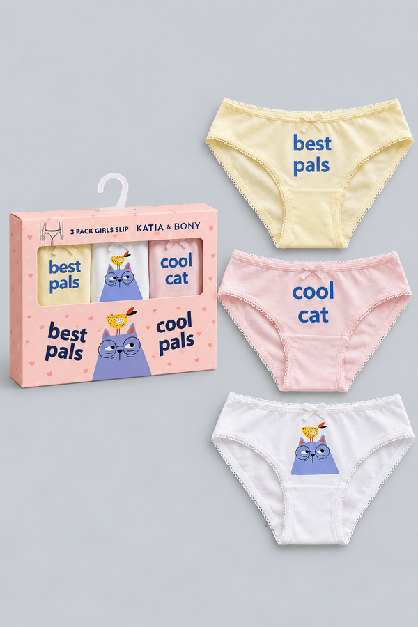 3PCK CAT GIRL BOXED SLIP PINK