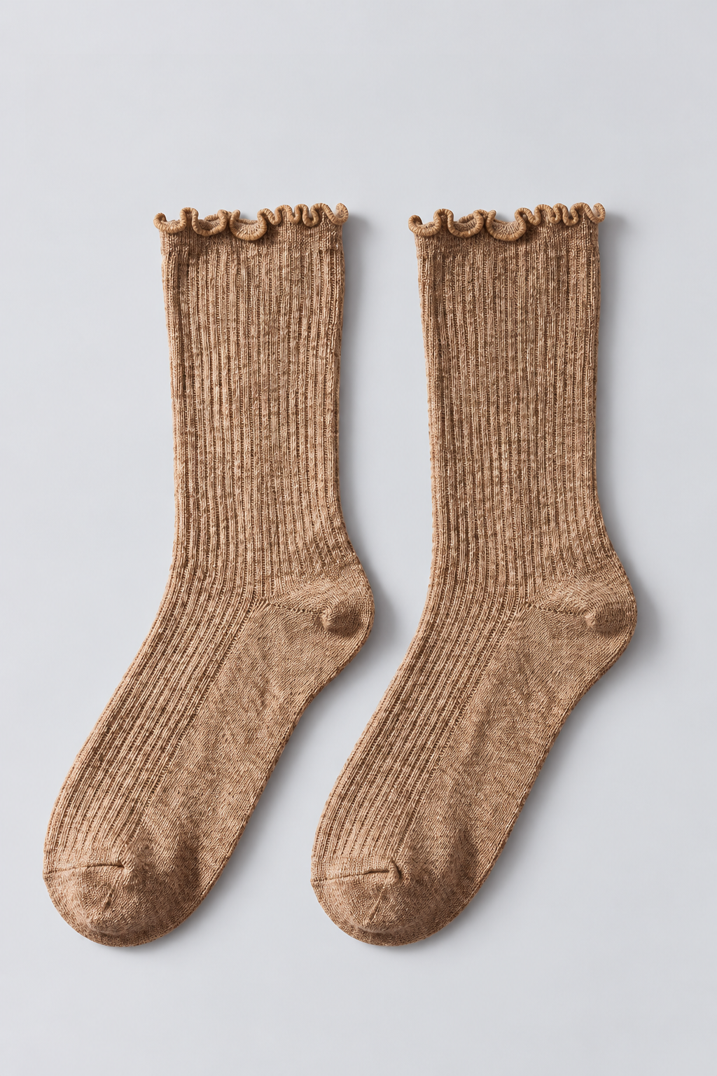 WOMEN ANKLE FRILLED SOCKET SOCKS BROWN