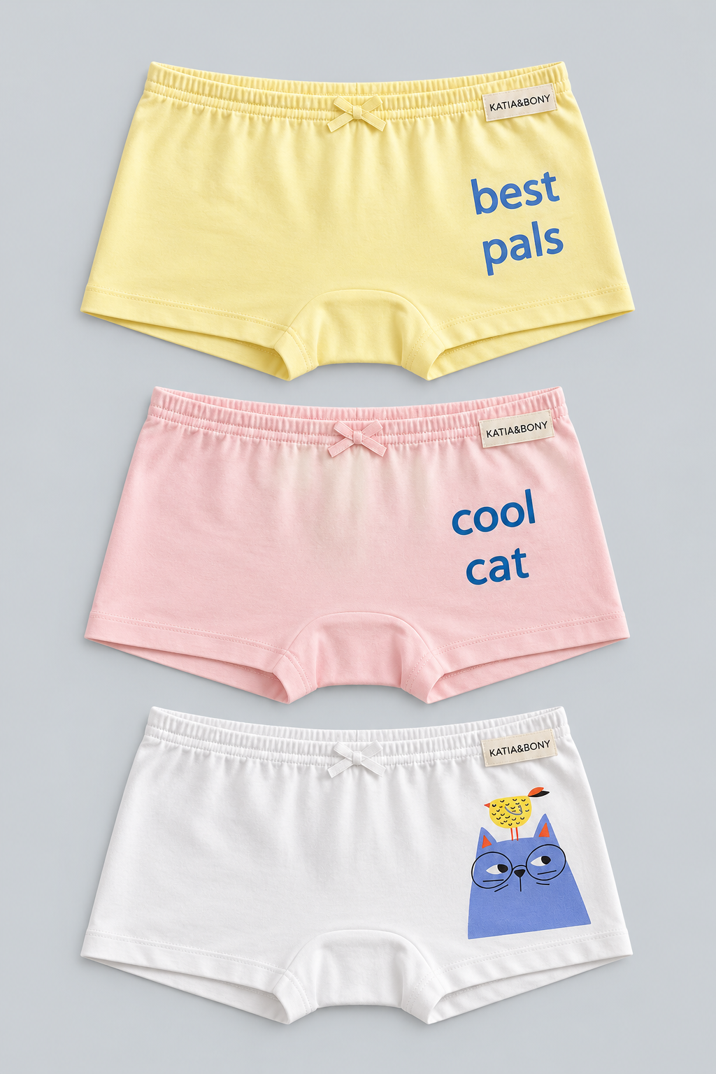 3PCK CAT DESIGN GIRL'S BOXER SHORTS PINK