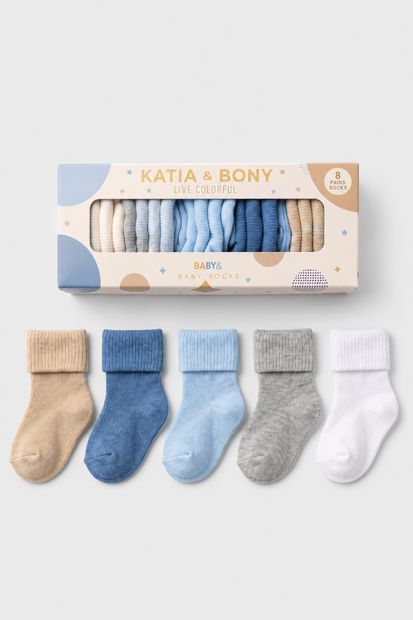 5PCK BOXED NEWBORN SOCKS NAVY MIX