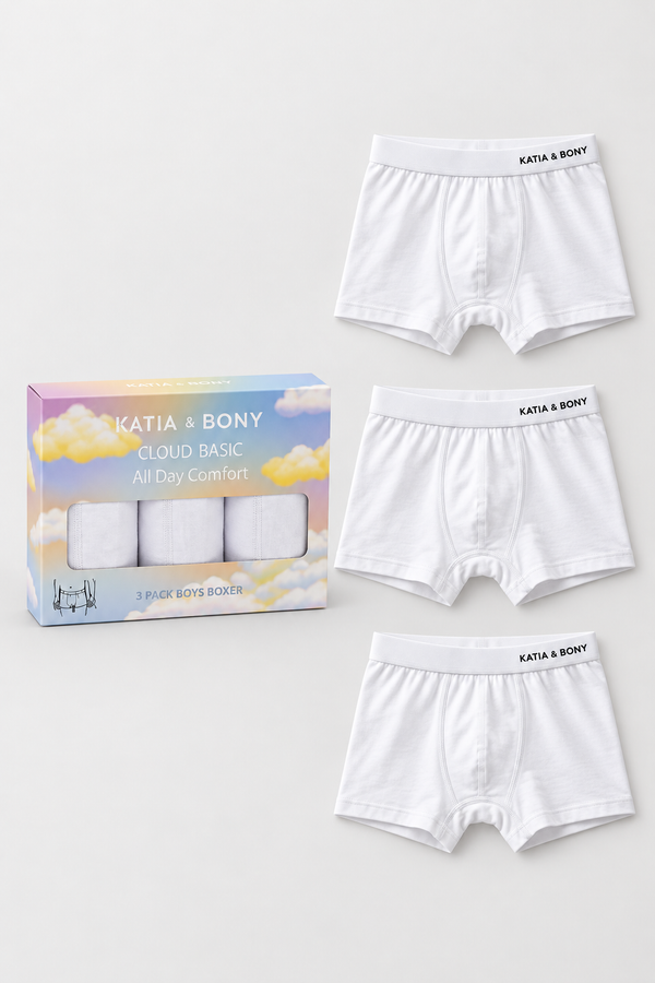 3PCK BASIC BOXED BOYS' BOXER SHORTS WHITE