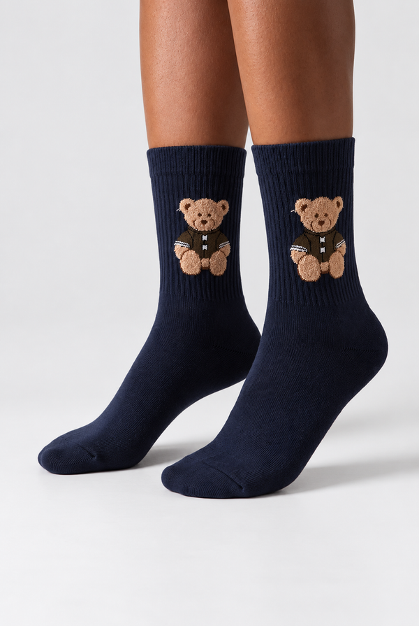 TEDDY PATTERNED UNISEX SOCKS NAVY