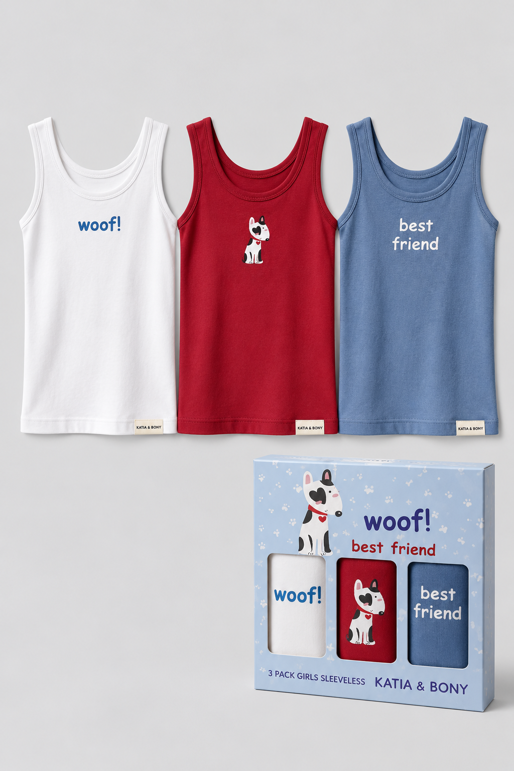 3PCK Dog Patterned Kids' Boxed Tank Top RED