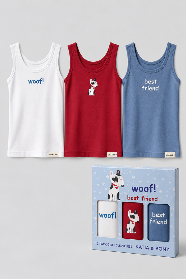 3PCK Dog Patterned Kids' Boxed Tank Top RED