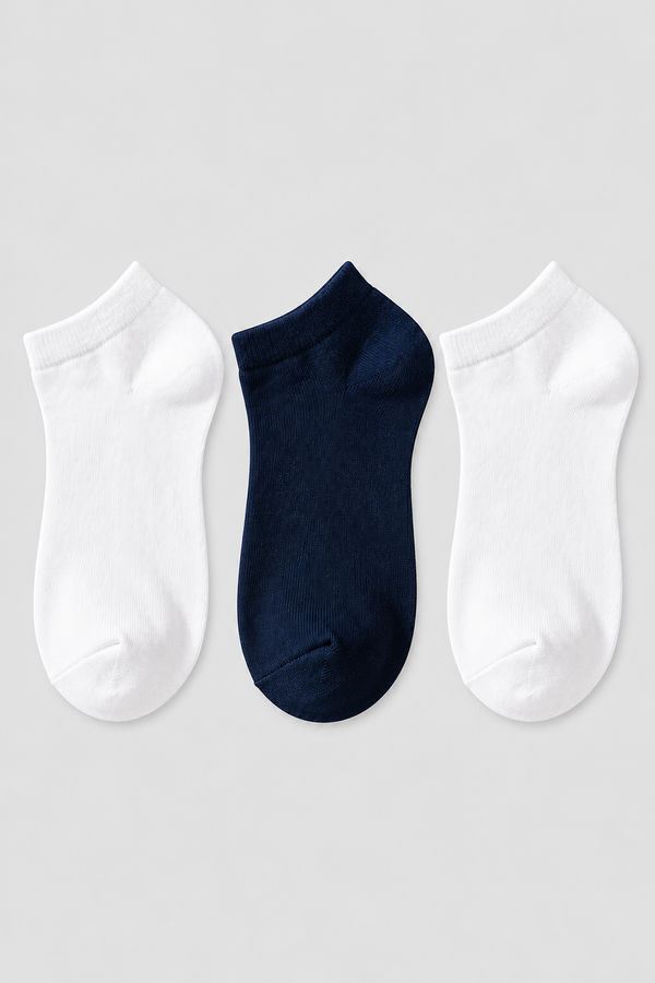 3PCK SUPER BAMBOO KIDS  STEP SOCKS WHITE - NAVY - WHITE