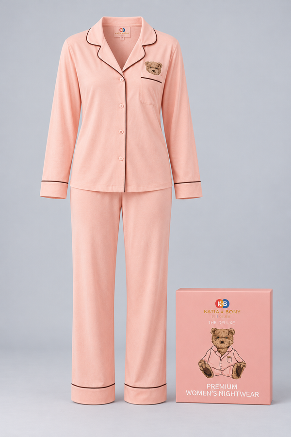 WOMEN'S BOXED TEDDY PYJAMA SET - PEACH