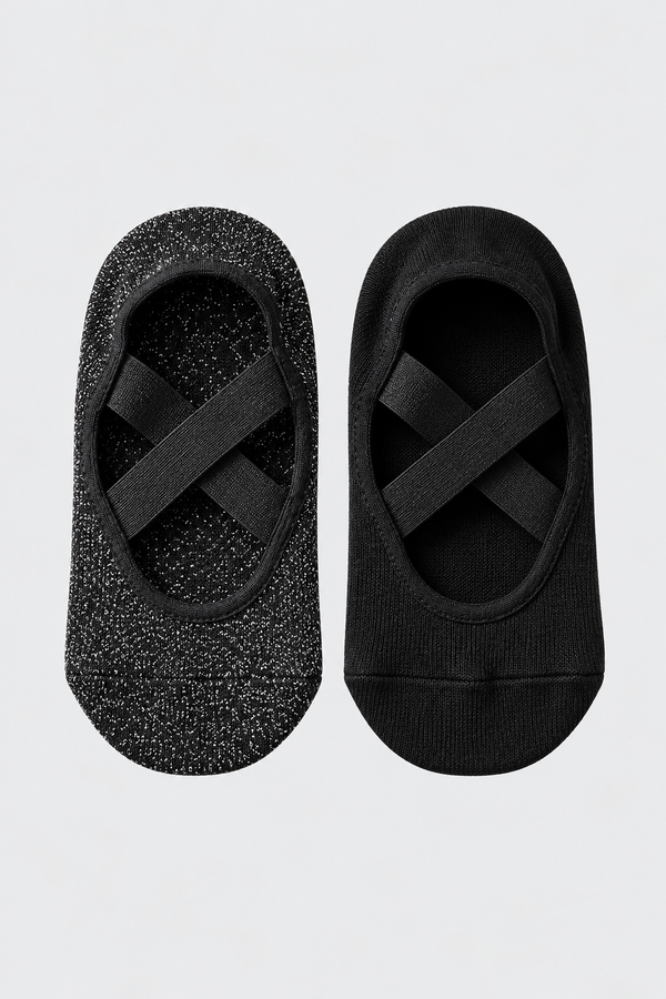 2PCK ASTA YOGA KIDS INVISIBLE SOCKS BLACK-SHINY BLACK