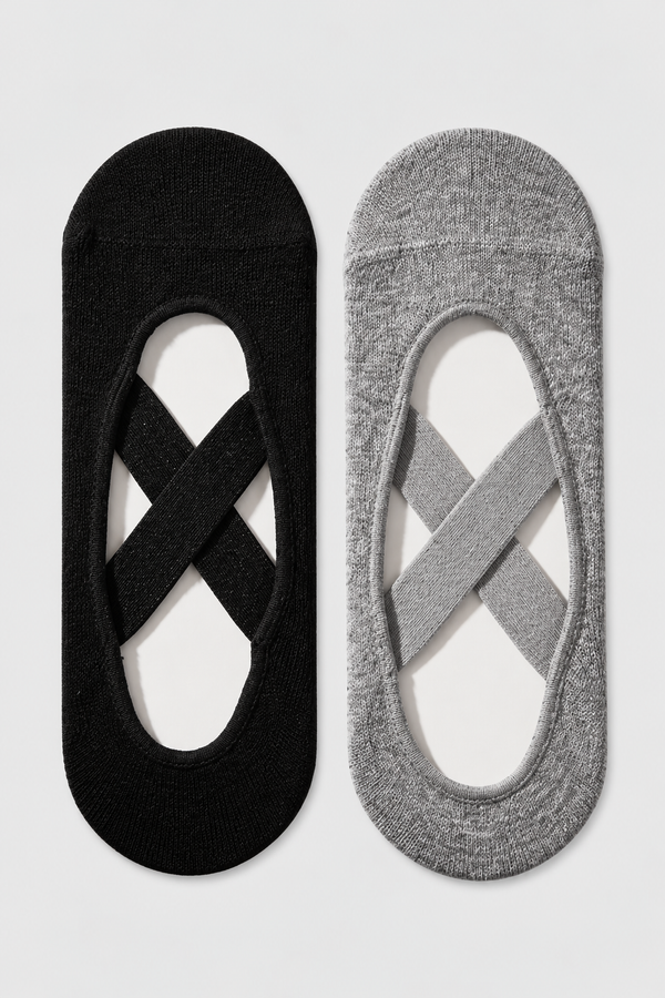 2PCK ASTA YOGA WOMEN SOCKS GREY MELANGE - BLACK
