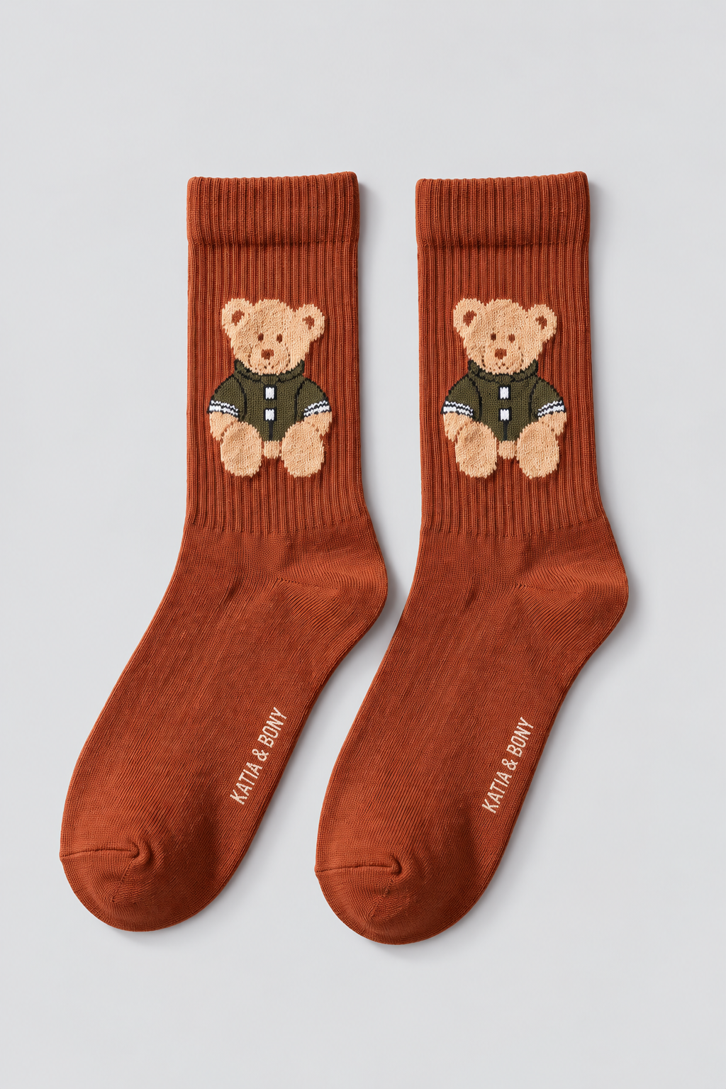 TEDDY PATTERNED UNISEX SOCKS BROWN