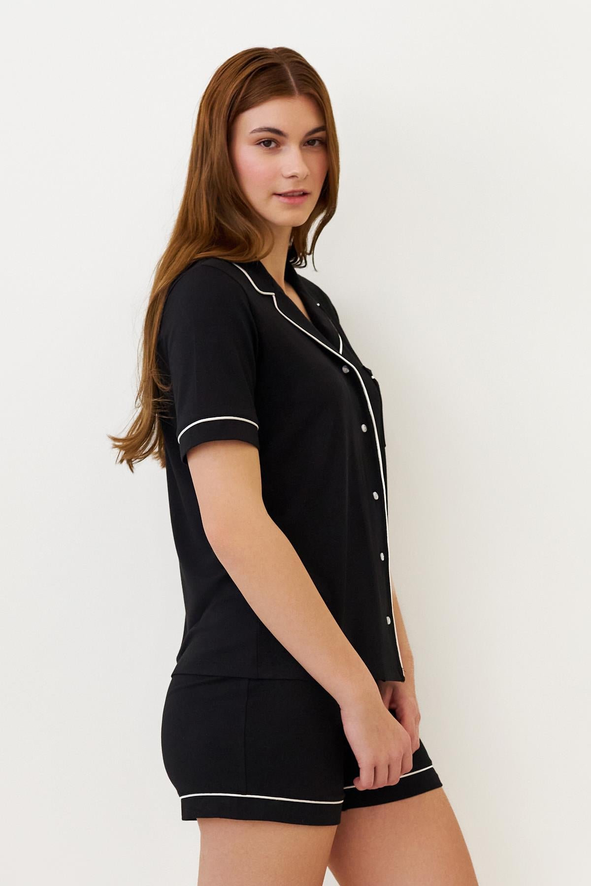 LUXURY WOMEN'S BUTTONED SHORTS SET BLACK