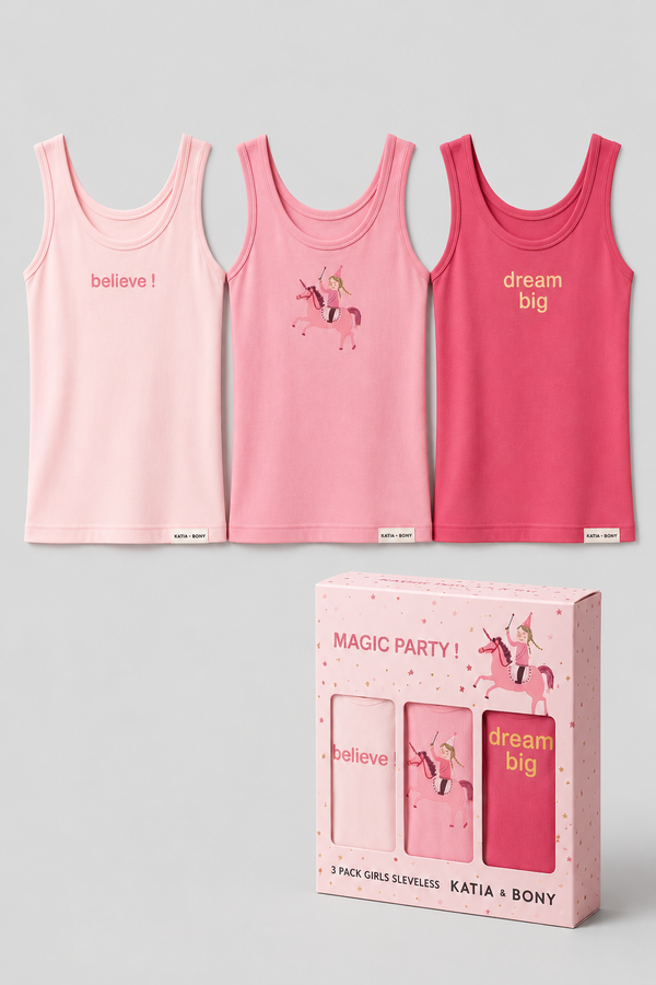 3PCK UNICORN GIRL'S BOXED TANK TOP PINK