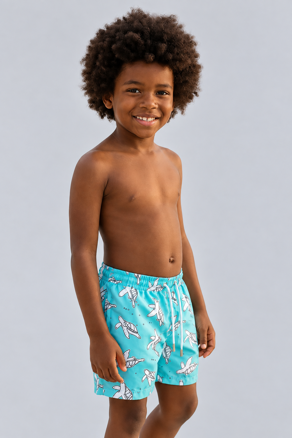 FLORAL OUTBURST TURTLE BOYS SWIM SHORTS BLUE