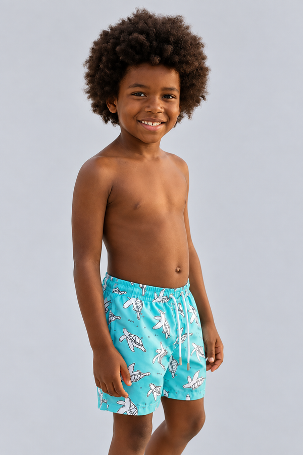 FLORAL OUTBURST TURTLE BOYS SWIM SHORTS BLUE