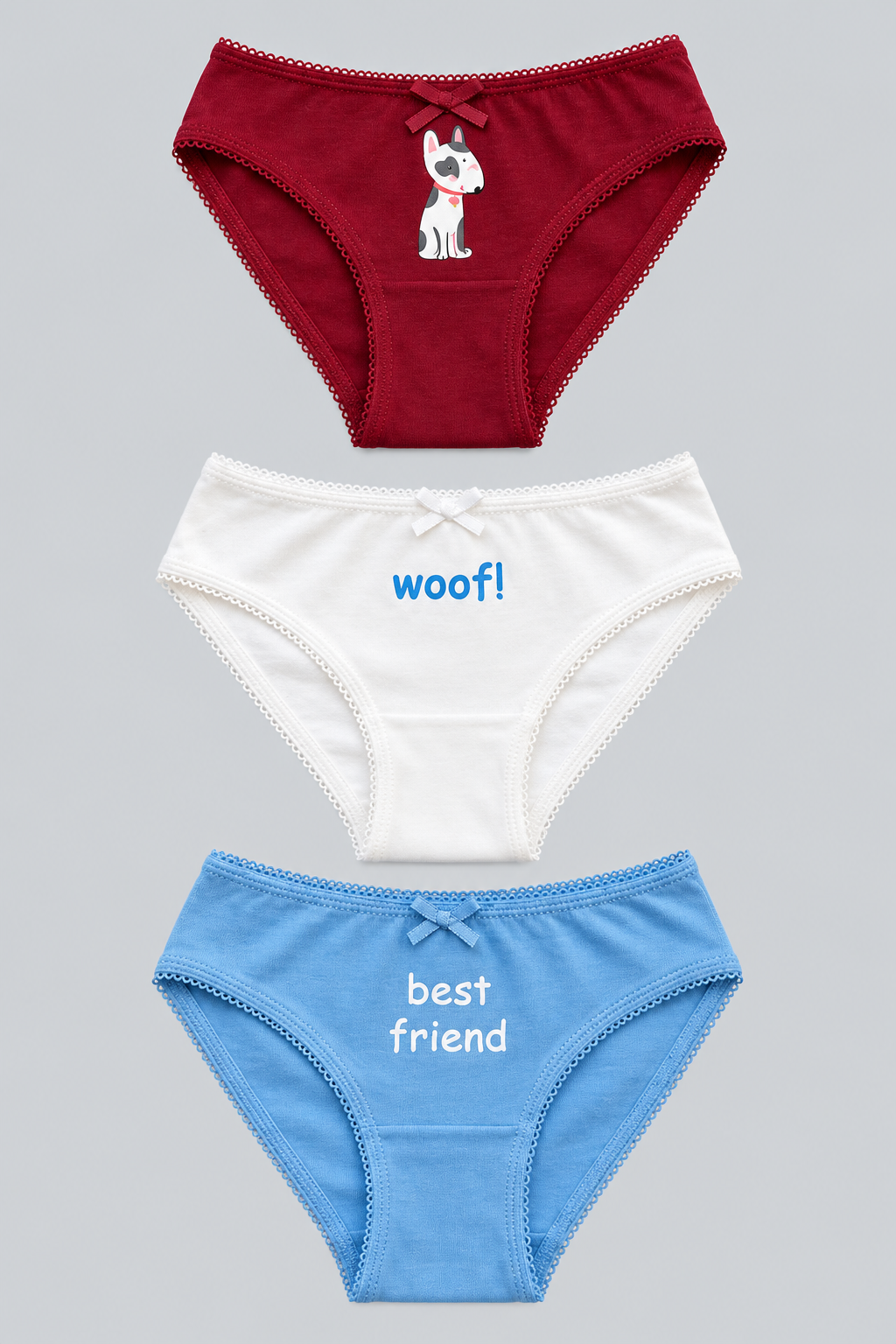 3PCK Dog Patterned Girl's Boxed Slip RED