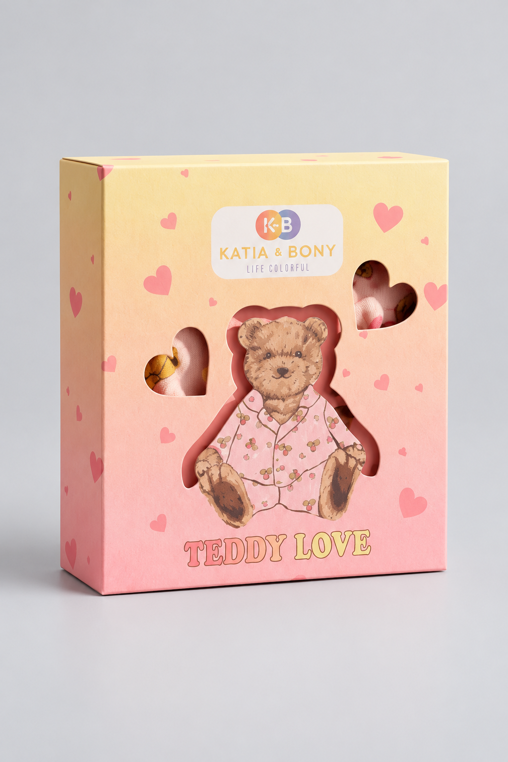TEDDY PATTERNED BOXED GIRLS PYJAMAS SET PEACH