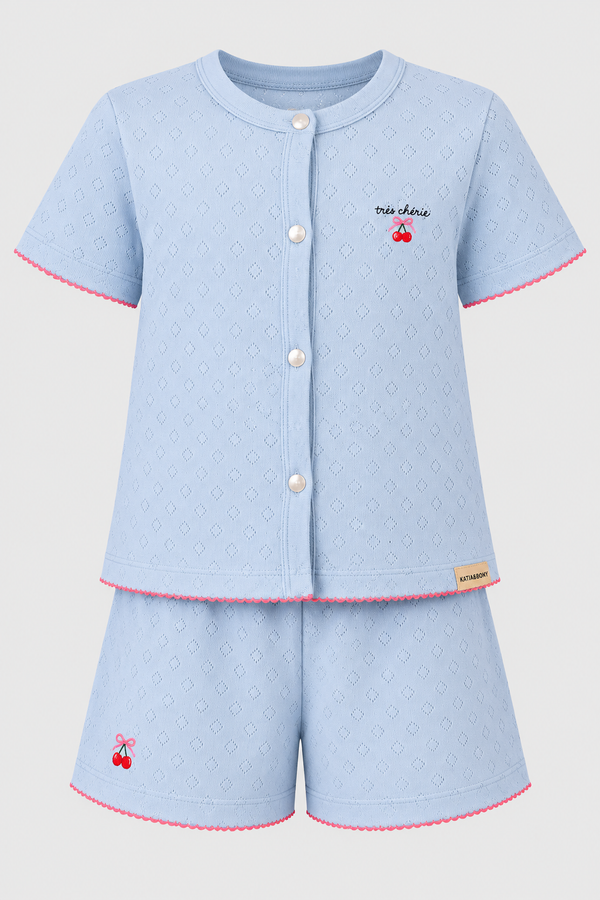 MEDITERRANEAN CHERRY PRINTED GIRL'S SHORTS SET BLUE