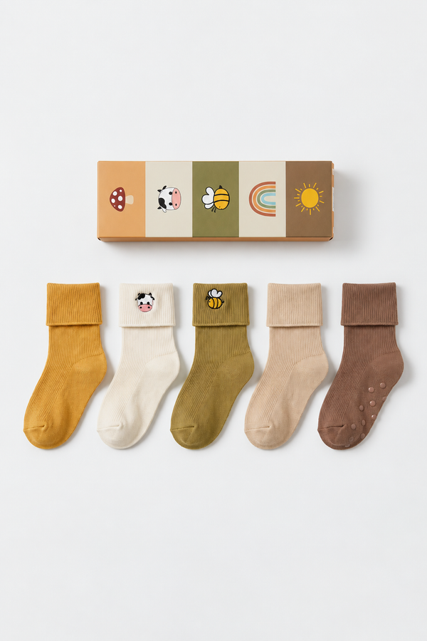 5PCK FARM BOX BABY SOCKET SOCKS BROWN MIX