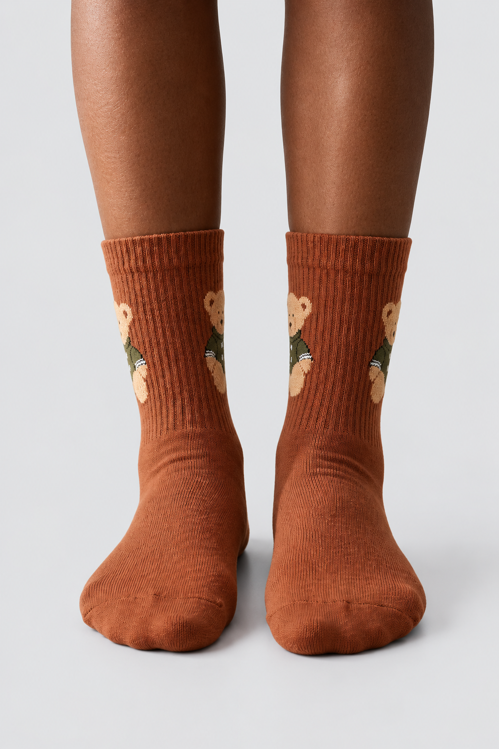 TEDDY PATTERNED UNISEX SOCKS BROWN