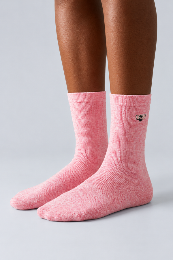 EMBROIDERED UNISEX ANKLE SOCKS PINK MELANGE