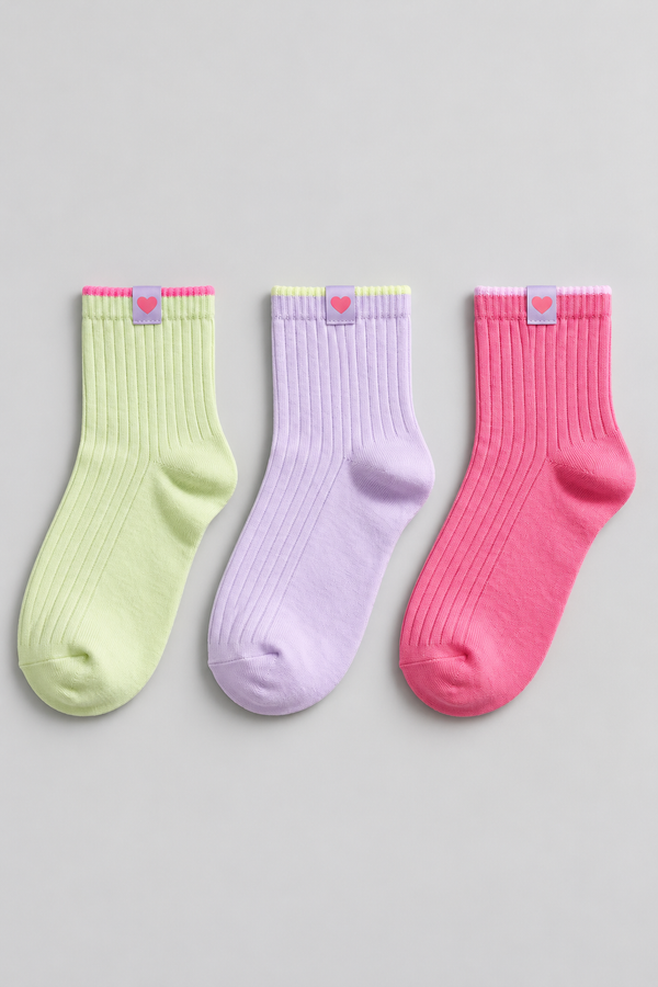 3PCK FAIRYTALE WOMEN SOCKET SOCKS PINK-GREEN-LILAC