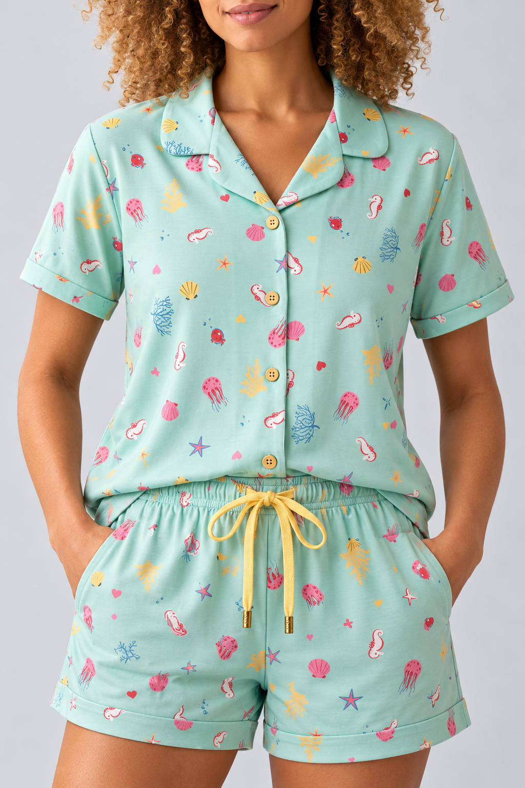 SEA LA VIE BUTTONED WOMEN'S SHORTS SET BLUE
