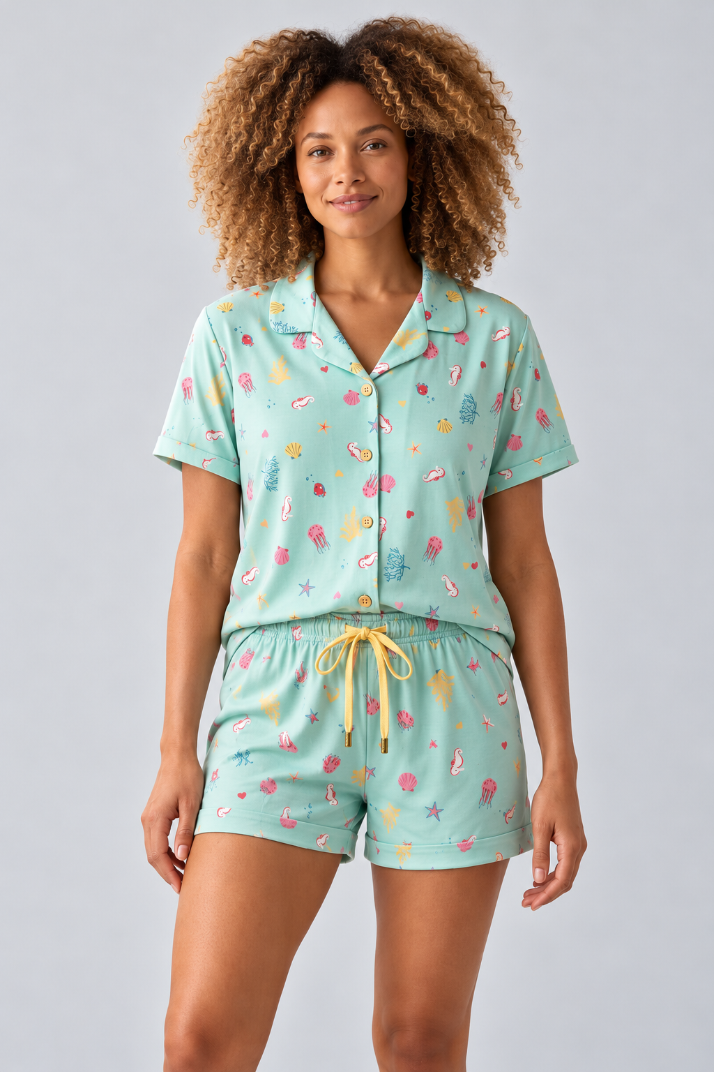 SEA LA VIE BUTTONED WOMEN'S SHORTS SET BLUE