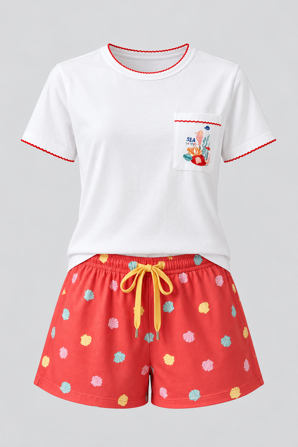 SEA LA VIE SHELL WOMEN'S SHORTS SET WHITE
