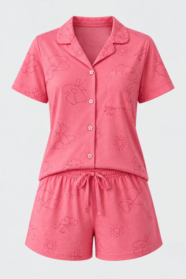 FLORAL OUTBURST WOMEN'S SHORTS SET PINK