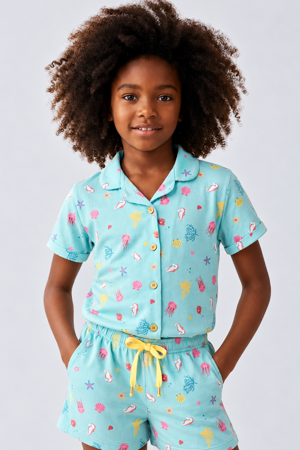 SEA LA VIE BUTTONED GIRL'S SHORTS SET BLUE
