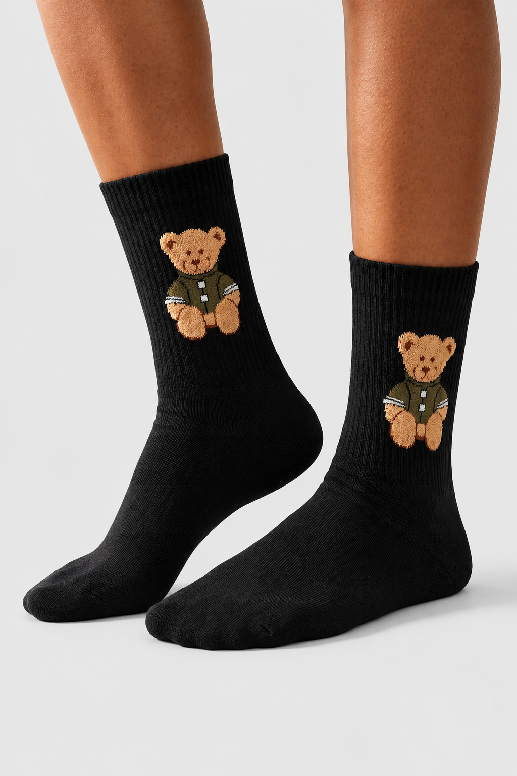 TEDDY PATTERNED UNISEX SOCKS BLACK
