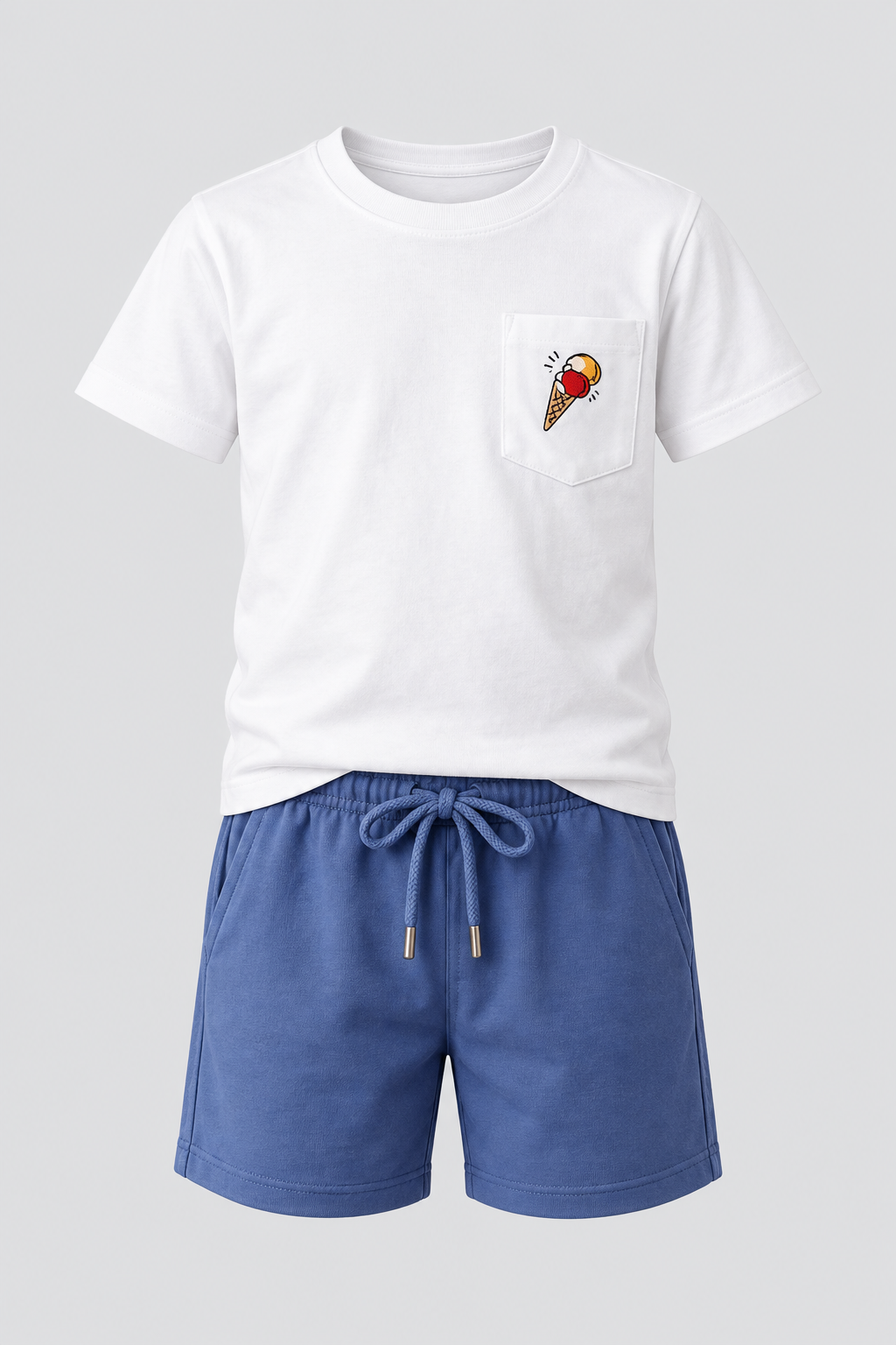 FLORAL OUTBURST ICE CREAM THEMED BOYS SHORTS SET ECRU