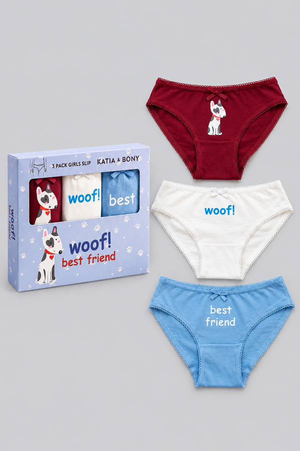 3PCK Dog Patterned Girl's Boxed Slip RED
