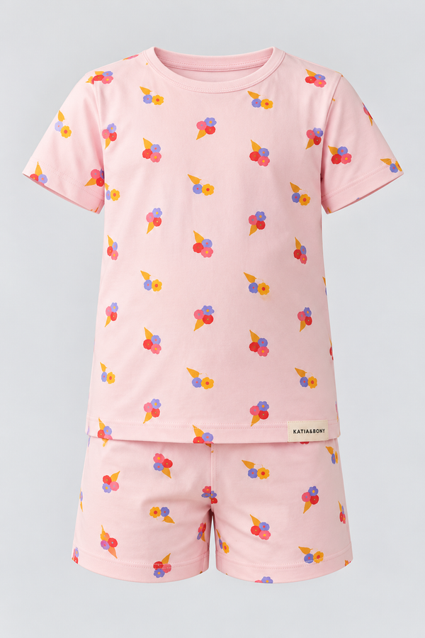 FLORAL OUTBURST ICE CREAM PACKAGED GIRL'S SHORT SET PINK