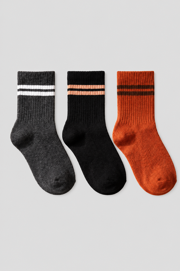 3PCK STRIPED BOYS SOCKET SOCKS BLACK MIX