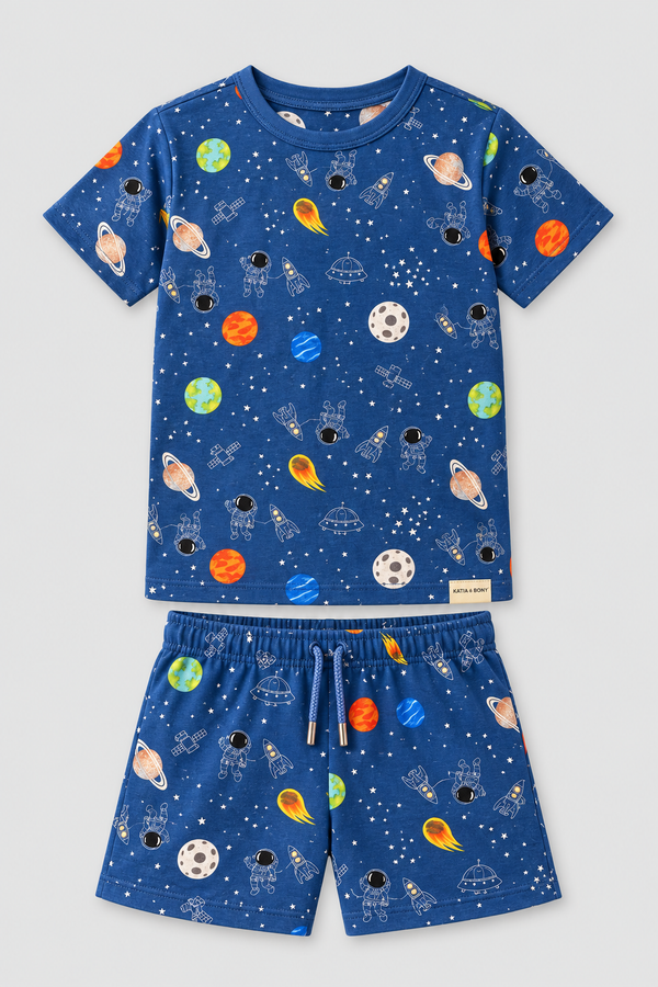 Space Pattern Packaged Boys' Shorts Set NAVY