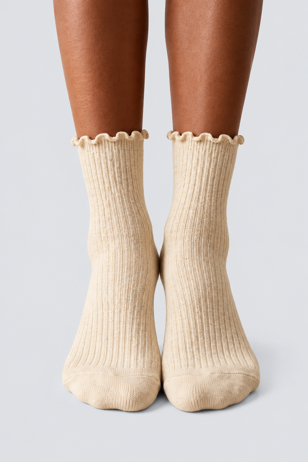 WOMEN ANKLE FRILLED SOCKET SOCKS LIGHT BROWN