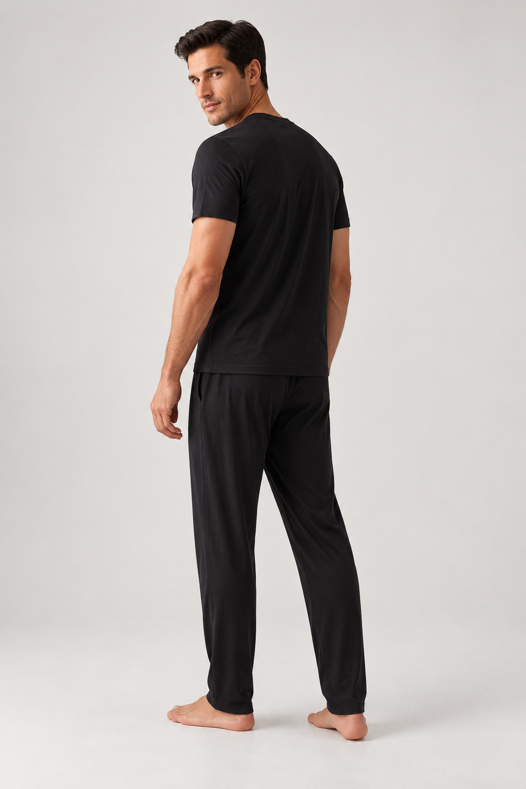 SILVER MEN'S V-NECK PYJAMA TOP - BLACK