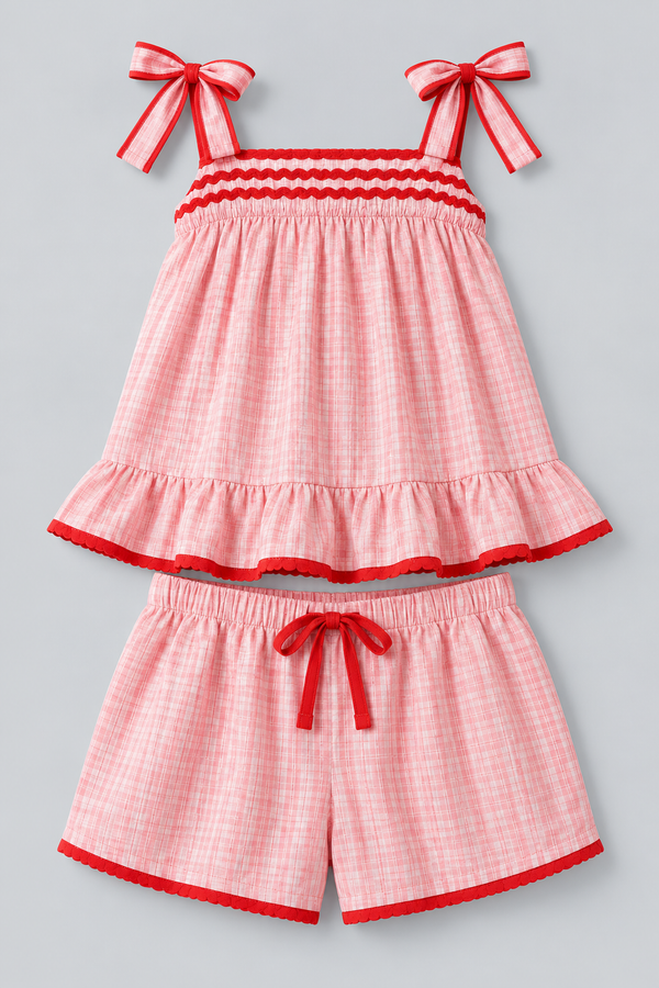 FLORAL OUTBURST RIBBON CHILDREN'S SHORTS SET PINK