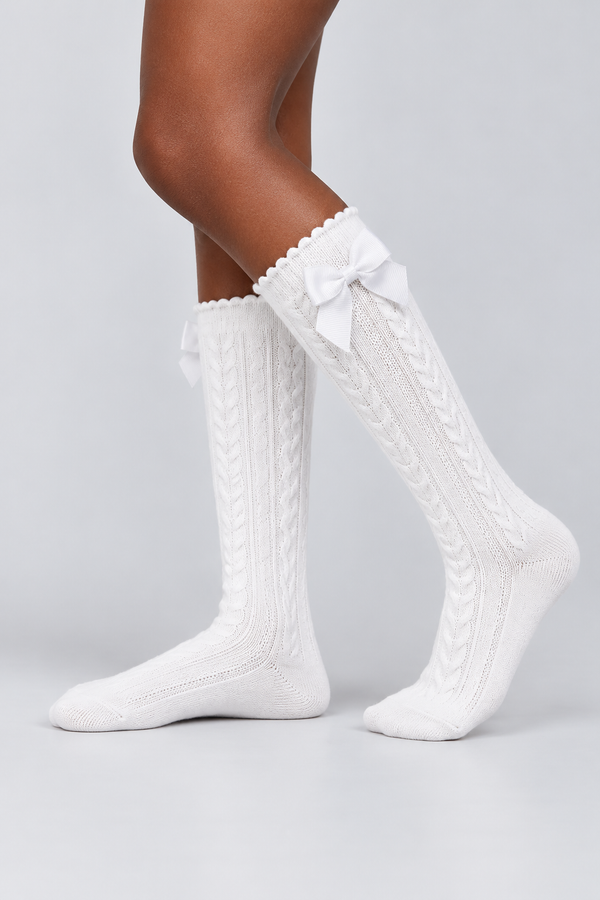 HEART EMBROIDERED CHILDREN'S KNEE SOCKS WHITE