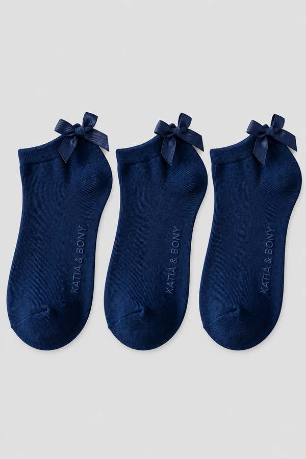 3PCK SOFT BAMBOO GIRLS STEP SOCKS NAVY-NAVY-NAVY