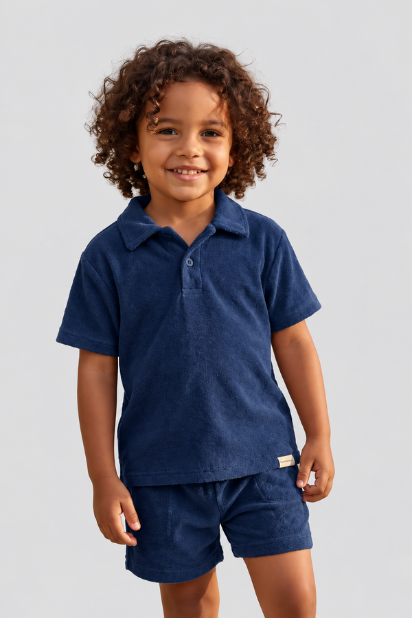 Polo Collar Kids' Towel T-Shirt NAVY
