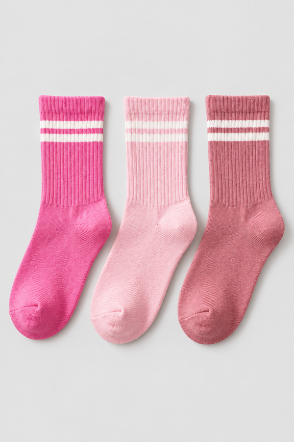 3PCK STRIPED GIRLS SOCKET SOCKS PINK MIX