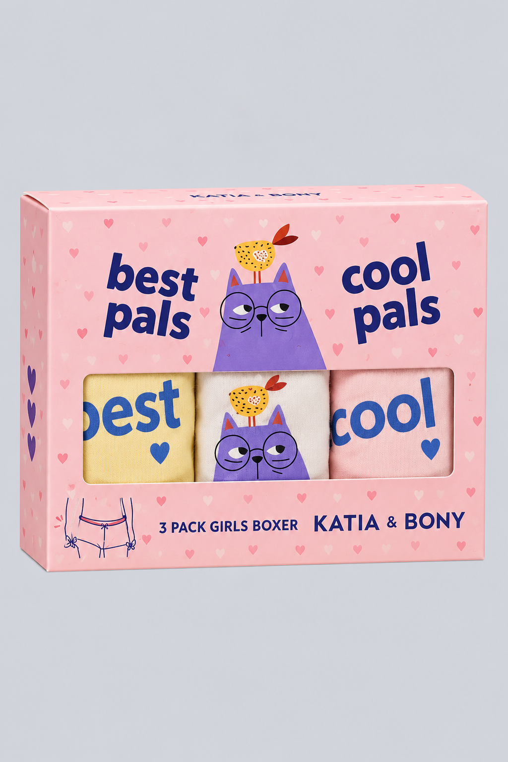 3PCK CAT DESIGN GIRL'S BOXER SHORTS PINK
