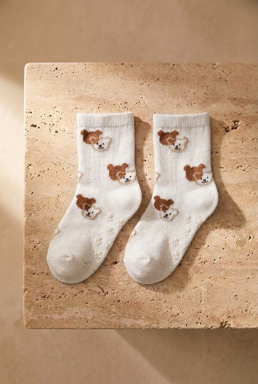 2 PCK PRINTED BABY SOCKS ECRU - DARK BROWN