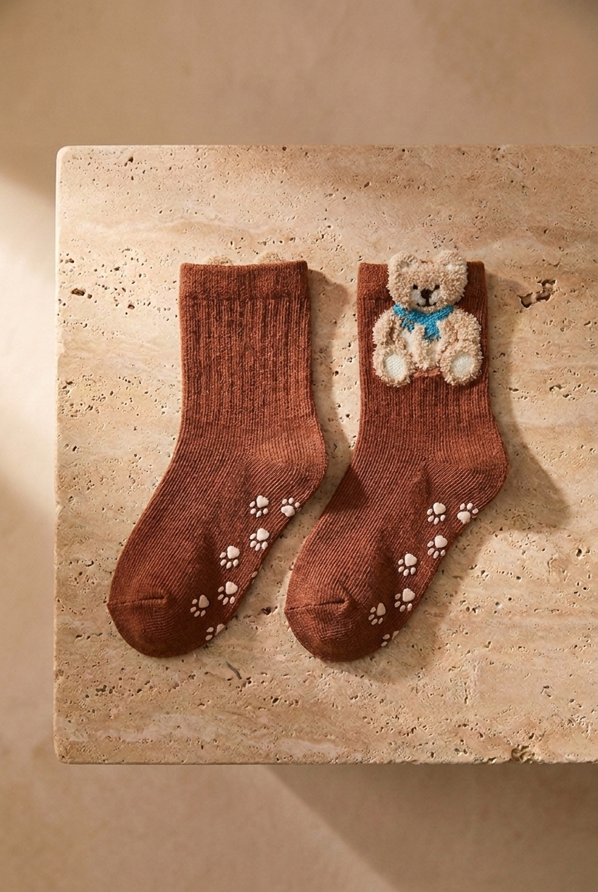 2 PCK PRINTED BABY SOCKS ECRU - DARK BROWN