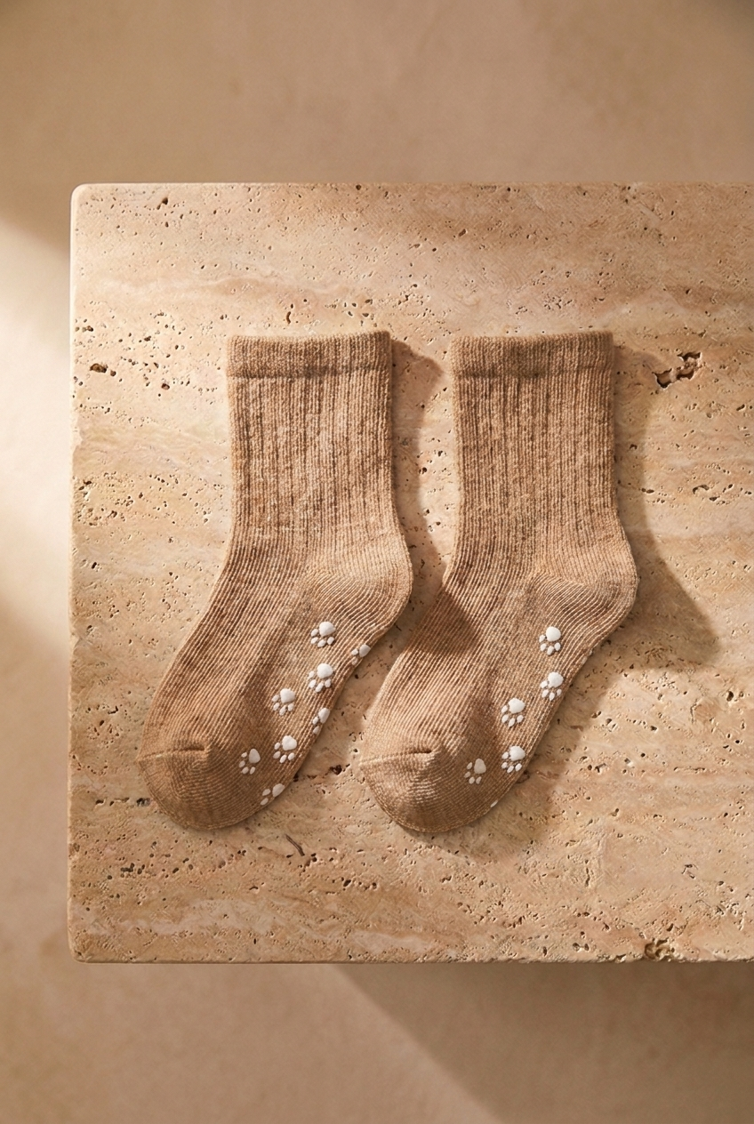 2 PCK PRINTED BABY SOCKS ECRU - LIGHT BROWN